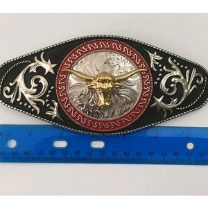 Large 6.8" Wide Western Horse Or Longhorn Steer Belt Buckle Hebilla
